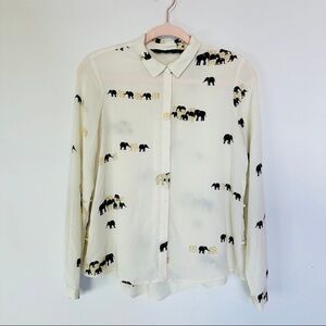 Elephant Print Women's Blouse - Cream and Black